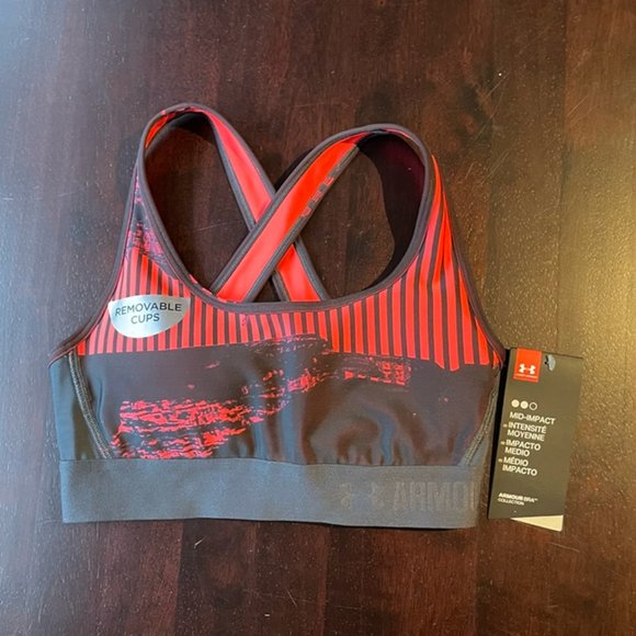 NWT - Under Armour Sports Bra Black/Red - XS - Picture 1 of 3